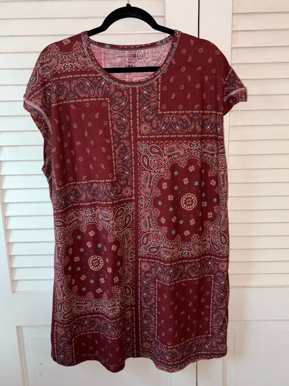 Natural Life Frankie Knit Cotton Tee Mini Dress Red Bandana Paisley Large NWT - Picture 2 of 5